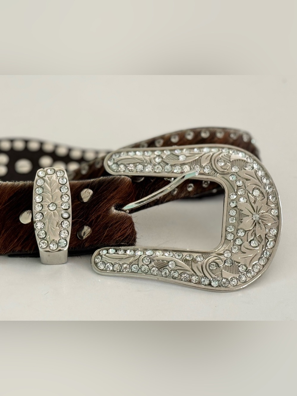 Nocona Hair On Hide Leather Belt Bling Western Rhinestones Boho Women’s Large